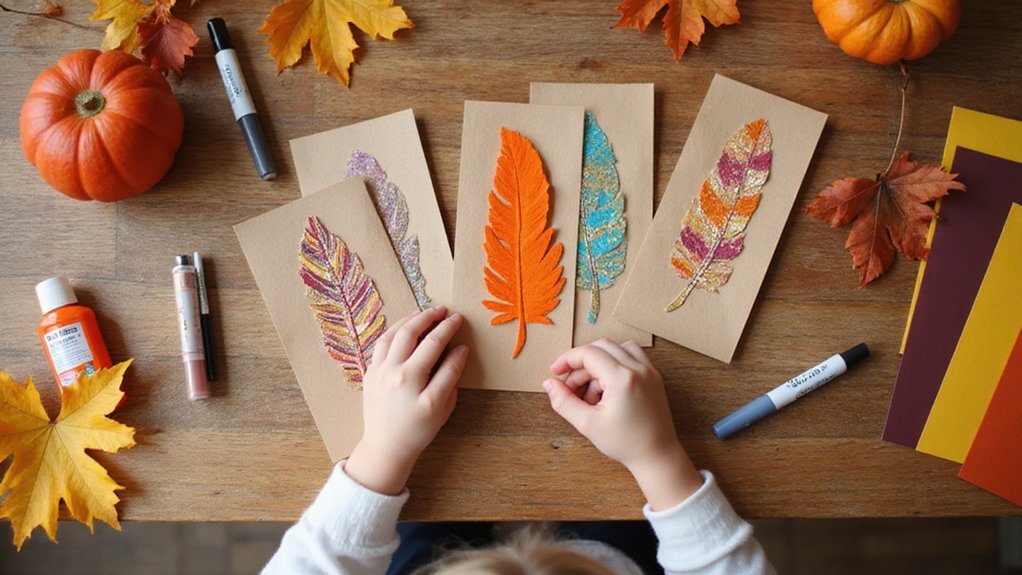 autumn themed personalized feather bookmarks