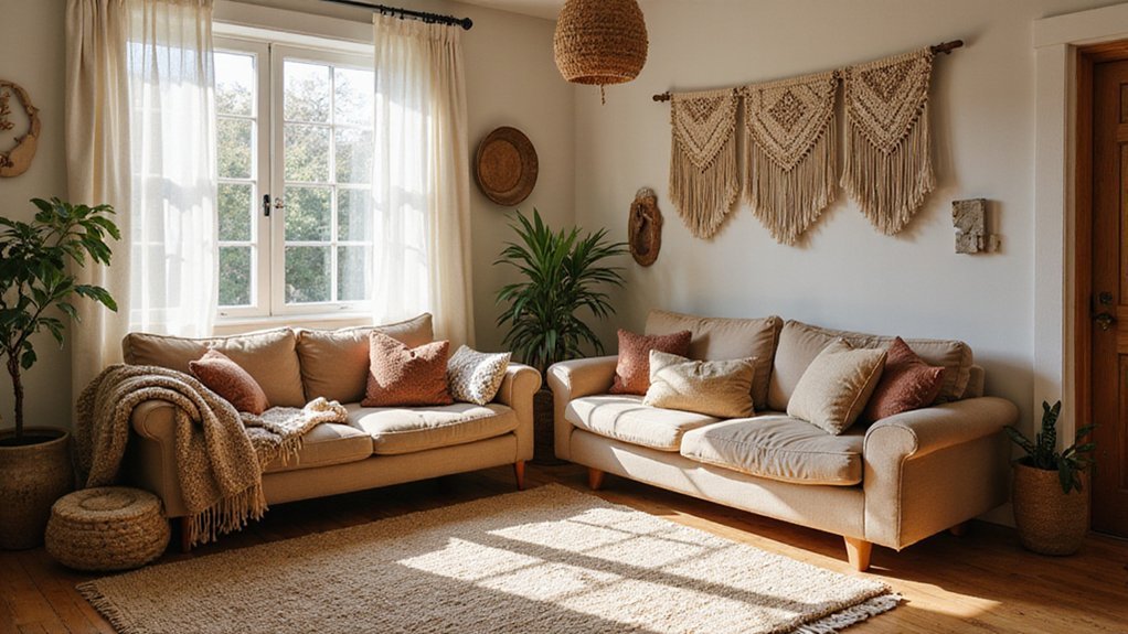 balanced layered textured boho living