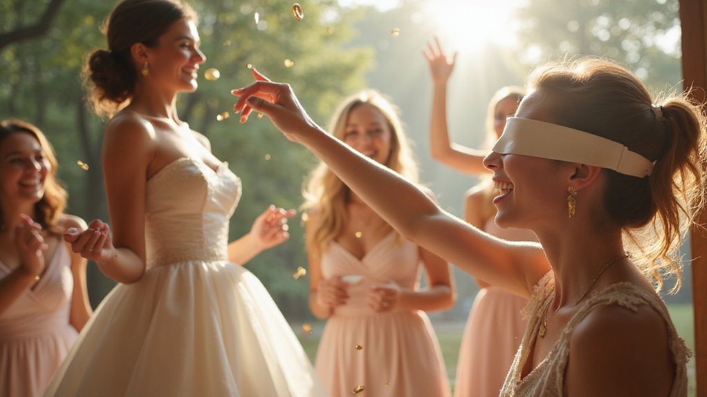 blindfolded ring pinning bride seeking entertaining