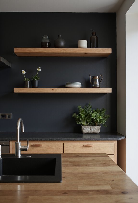 bold black statement wall shelving