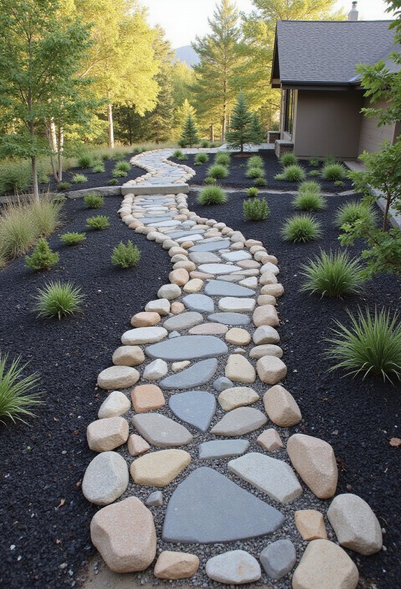 contemporary river rock pathways