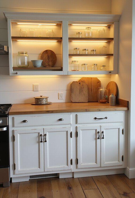 cozy farmhouse overhead cabinet lighting