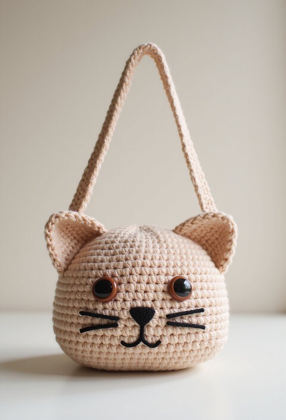 crochet cat face shoulder bag