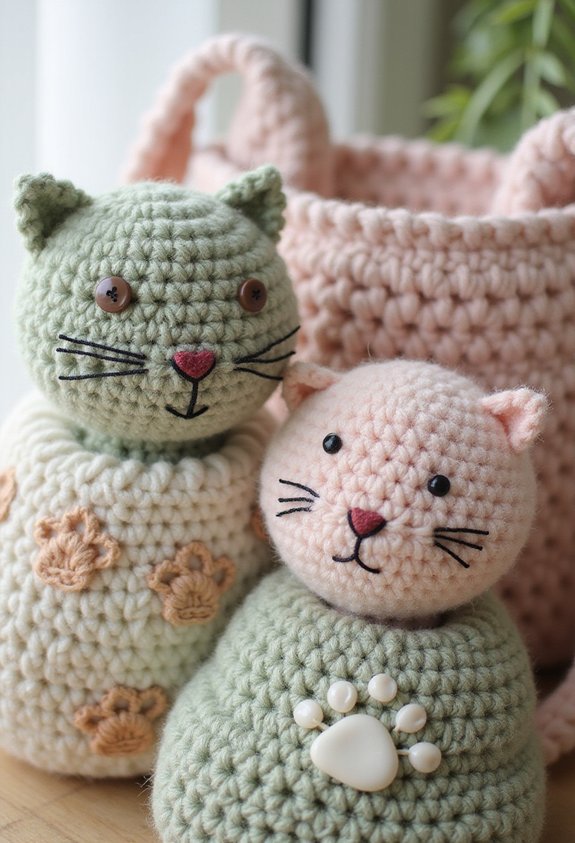 crocheted cat paw print shopper bag