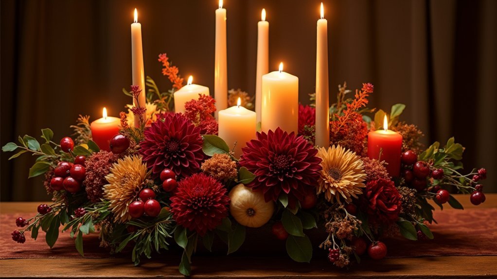 dramatic candlelit jewel toned focal point