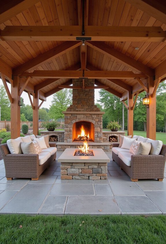 dual fireplaces distinct zones maximized seating improved heat