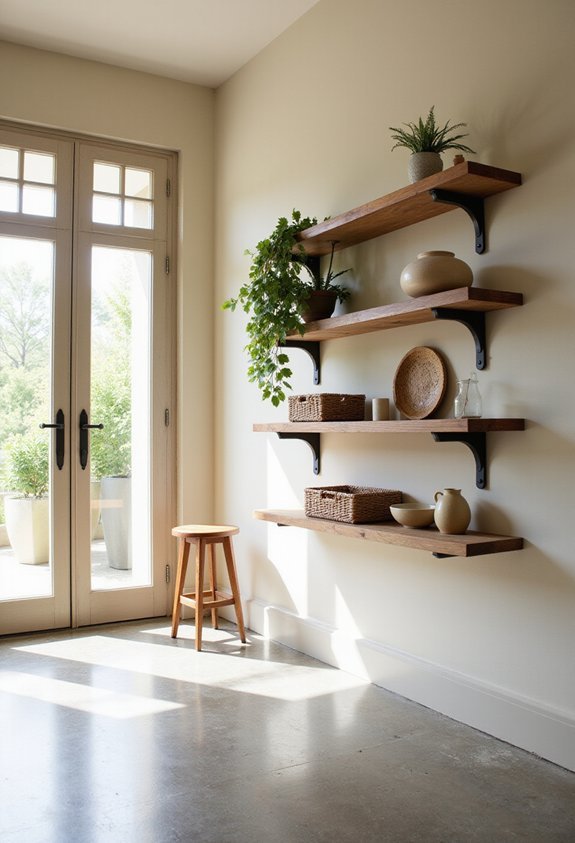 maximize vertical storage with floating shelves