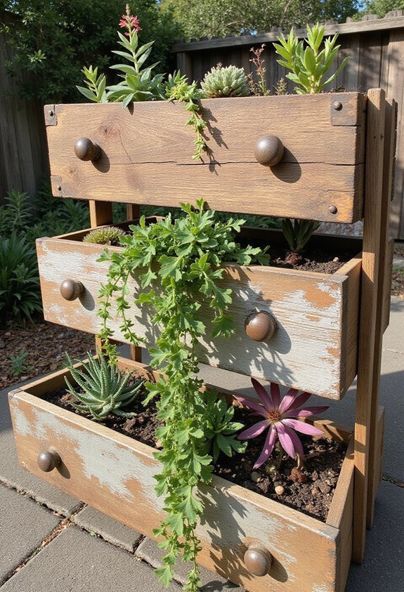 repurposed drawers for shallow rooted plants