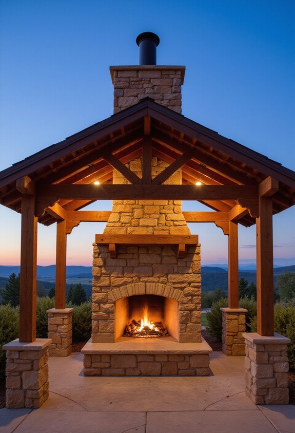 rustic stone outdoor living fireplace