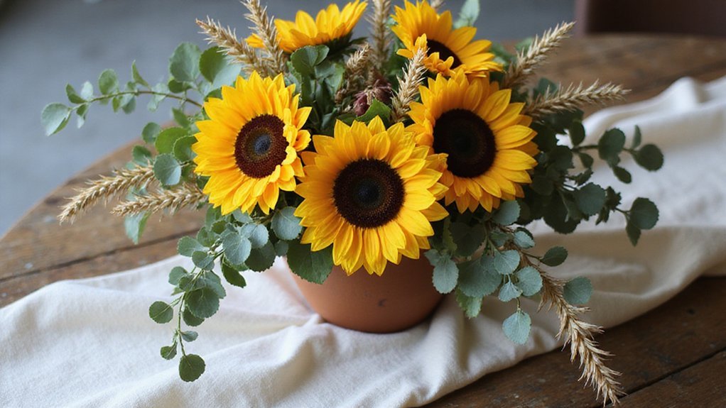 rustic sunflowers eucalyptus minimally maintained