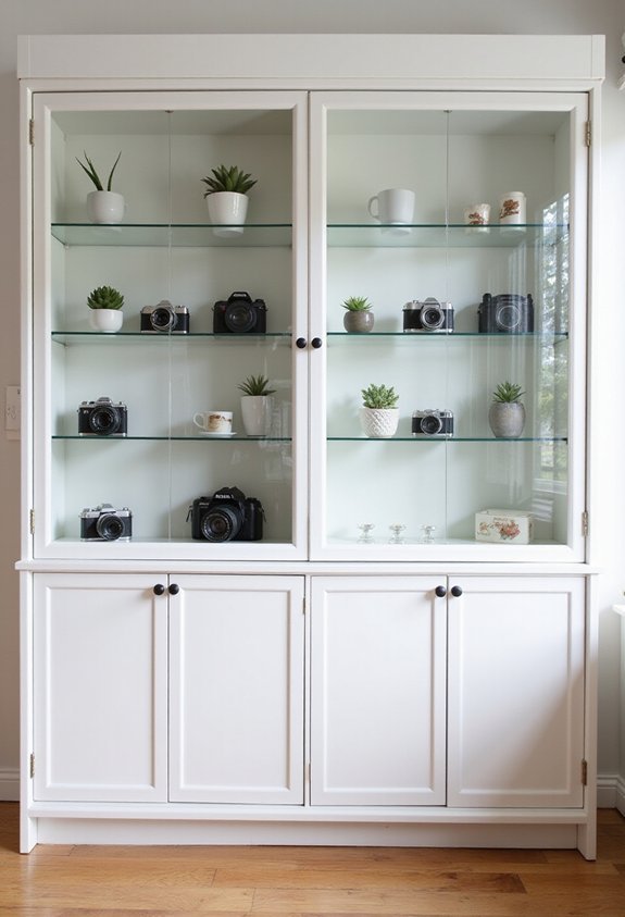 showcase with stylish glass cabinets