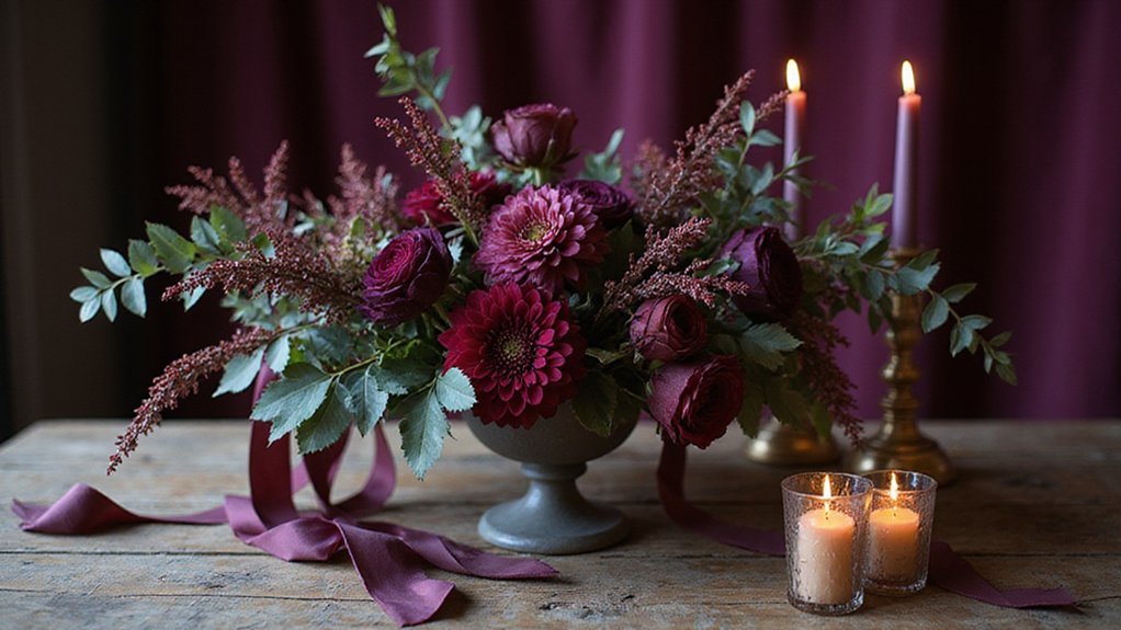 sophisticated moody floral thanksgiving centerpiece