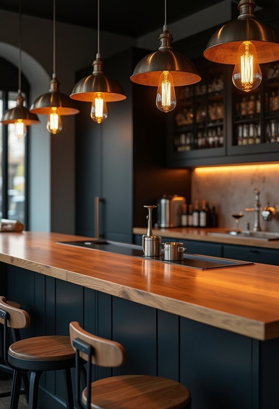 utilitarian industrial pendant light composition