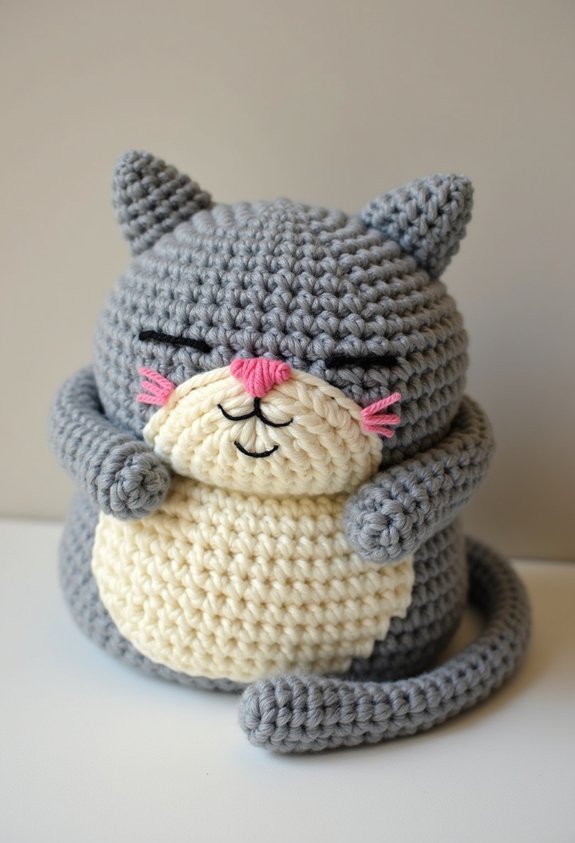whimsical crocheted sleeping cat clutch